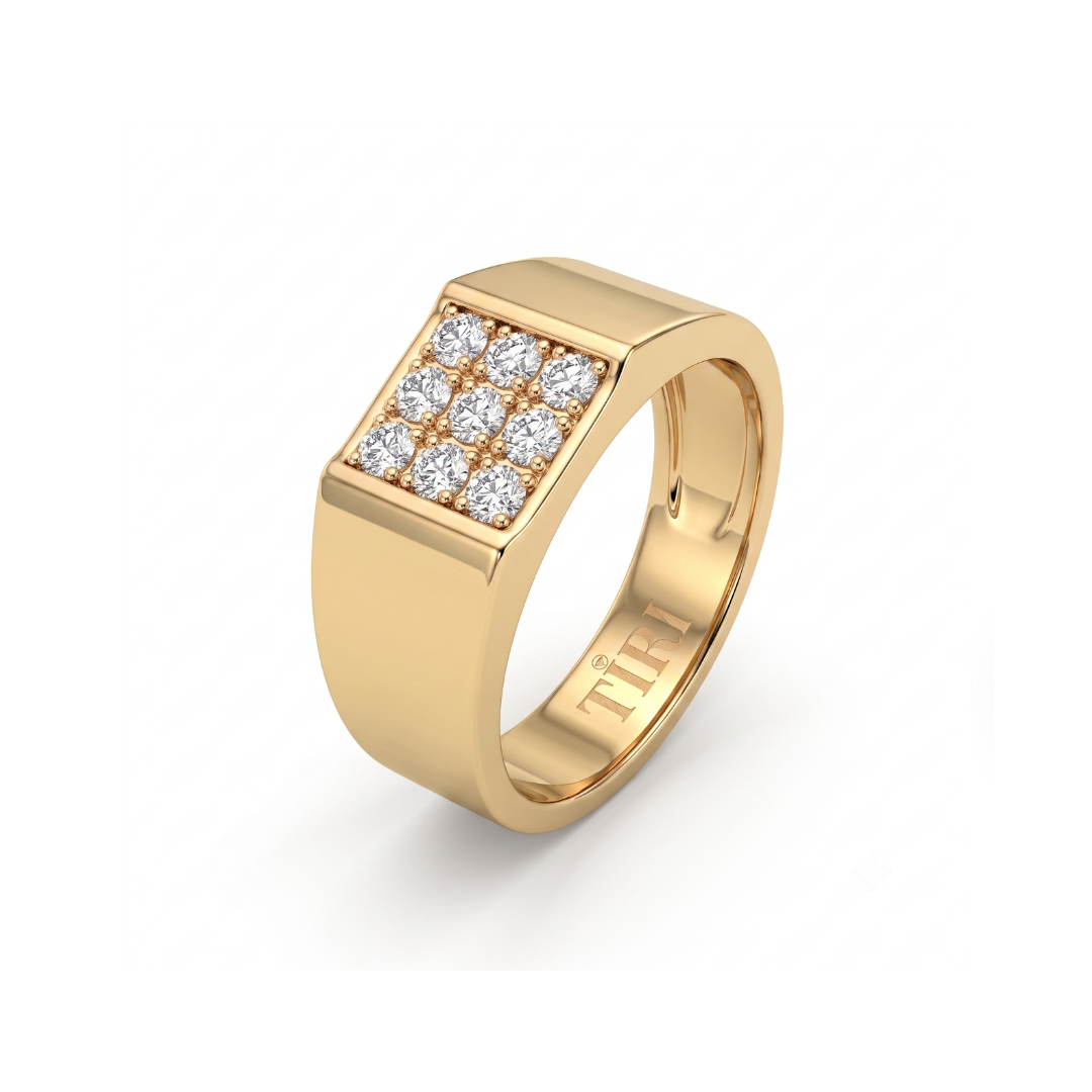 Tiri Quadra Nine Men Diamond Ring featuring a sleek silver band with nine sparkling diamond accents.