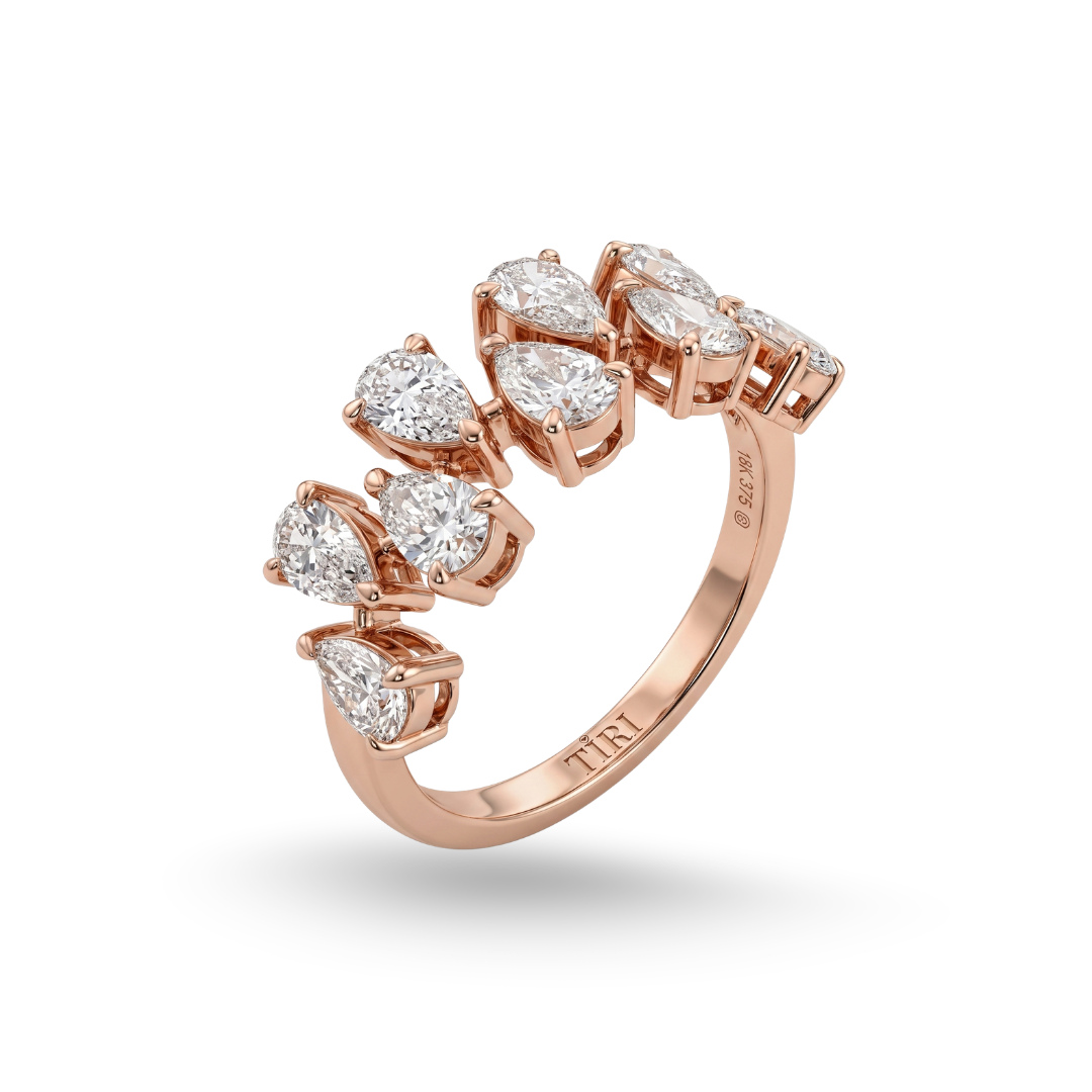 Tiri Lumina Pear Cut Diamond Ring featuring a sparkling pear-shaped diamond set on a sleek band.