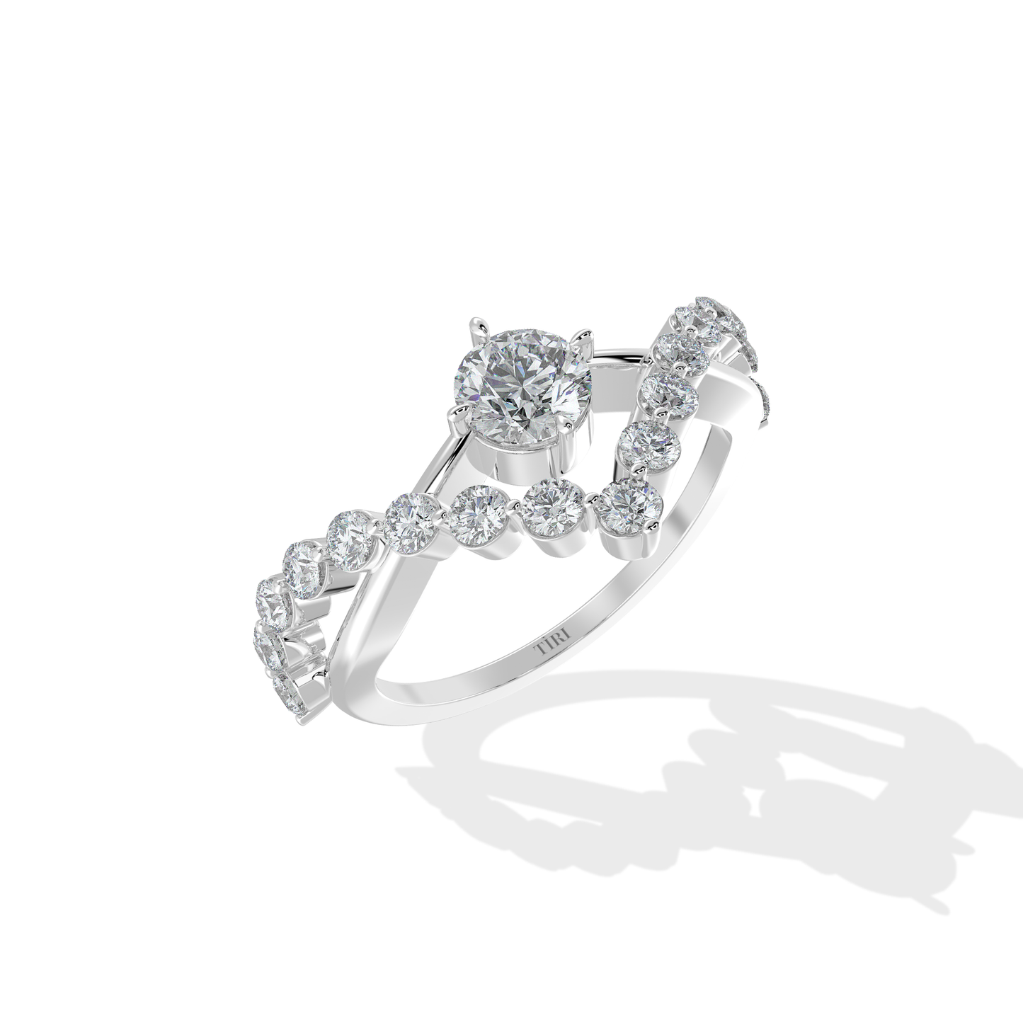Tiri 1.50 TW diamond ring featuring a sleek band with a sparkling diamond centerpiece on a white background