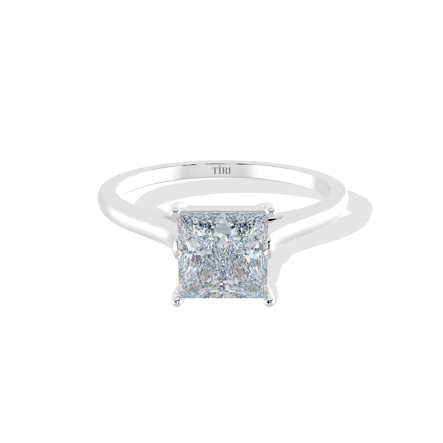 Princess-cut diamond solitaire engagement ring in silver