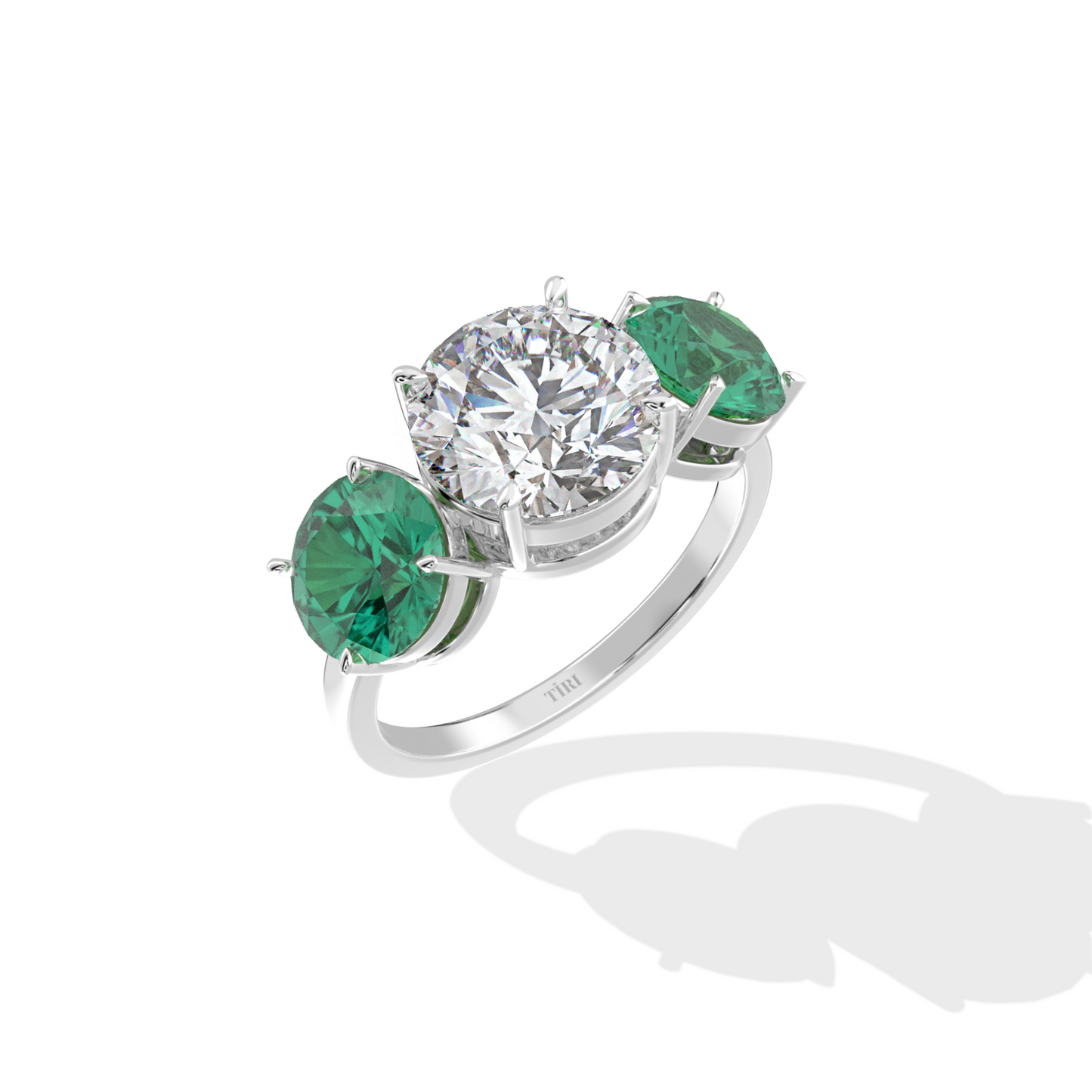 1.00 TW Diamond 2.00 Emerald Cl Stone Ring