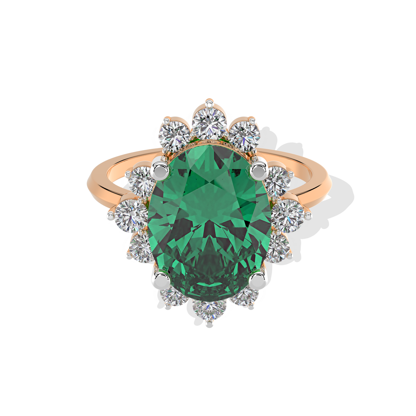 0.70 TW Diamond 4.00 Emerald Cl Stone Ring