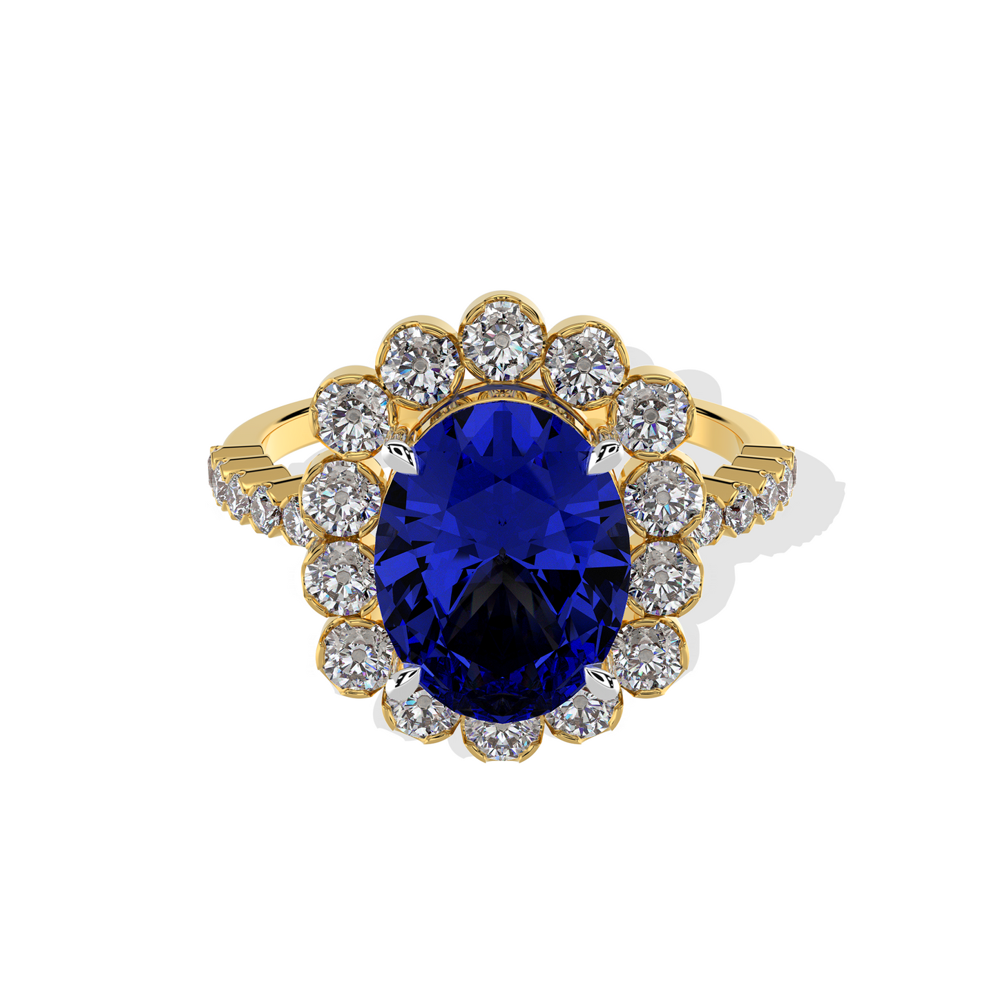 0.80 TW Diamond 2.00 Blue Sapphire Cl Stone Ring
