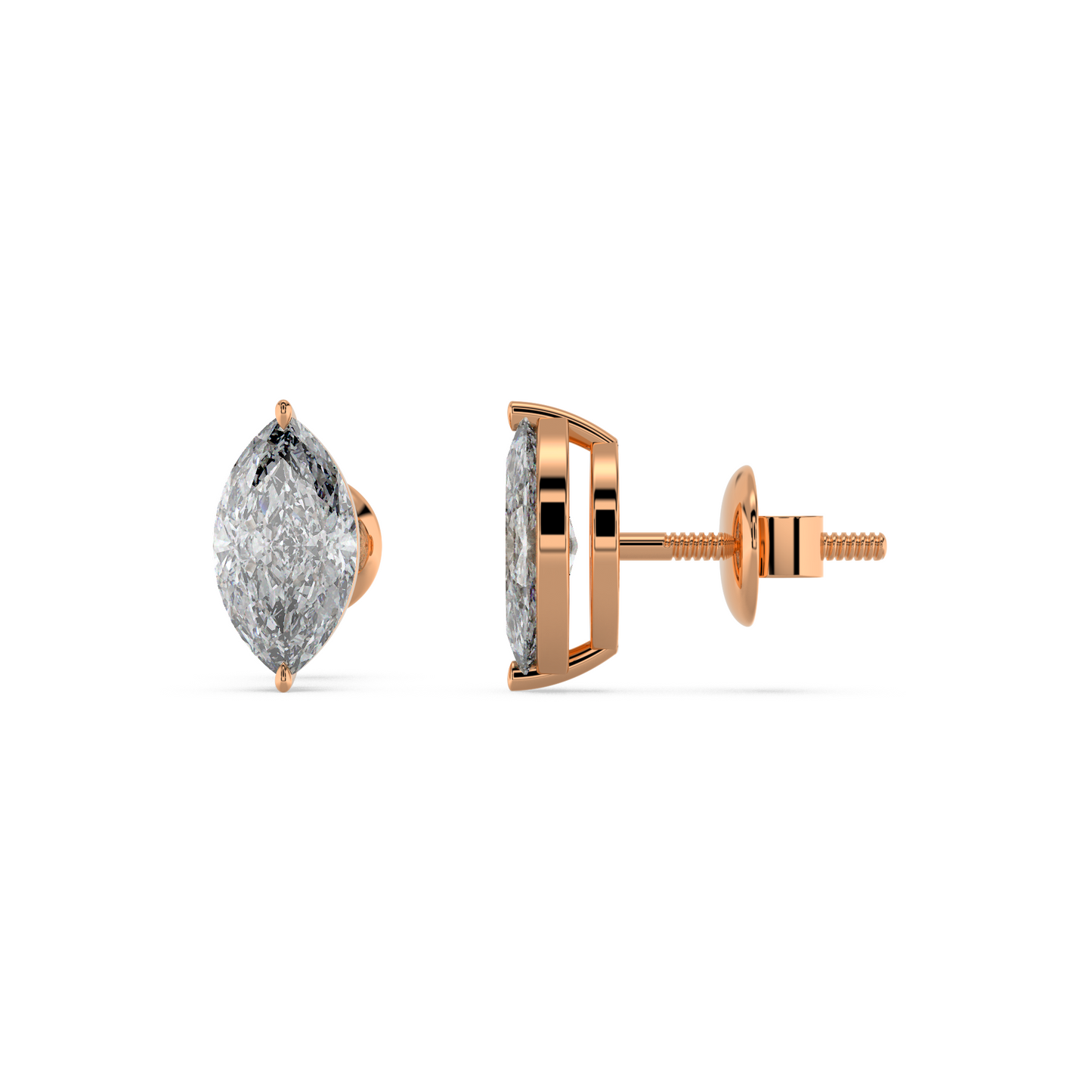 Tiri classic marquise diamond solitaire stud earring featuring a 1.00ct to 6.00ct sparkling diamond set in a simple metal setting