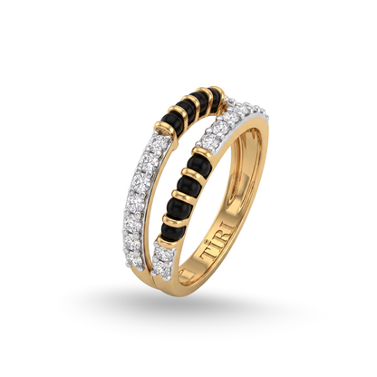 Tiri Bandhan Mangalsutra Diamond Ring featuring a delicate gold band with sparkling diamond accents.