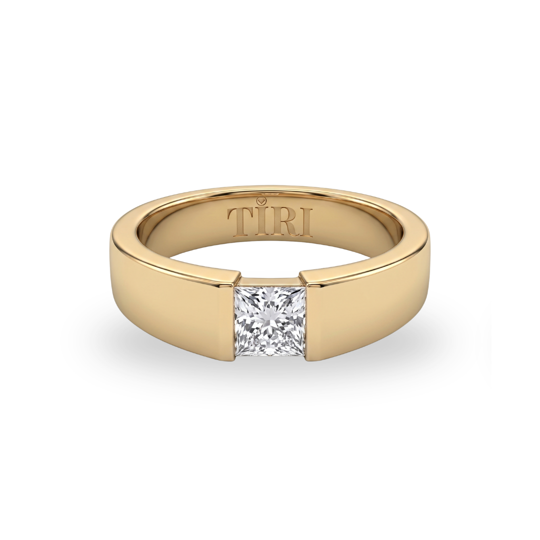 Tiri Quadrant Solitaire Men Diamond Ring with a prominent central diamond set in a sleek metal band