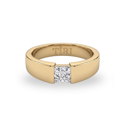 Tiri Quadrant Solitaire Men Diamond Ring with a prominent central diamond set in a sleek metal band