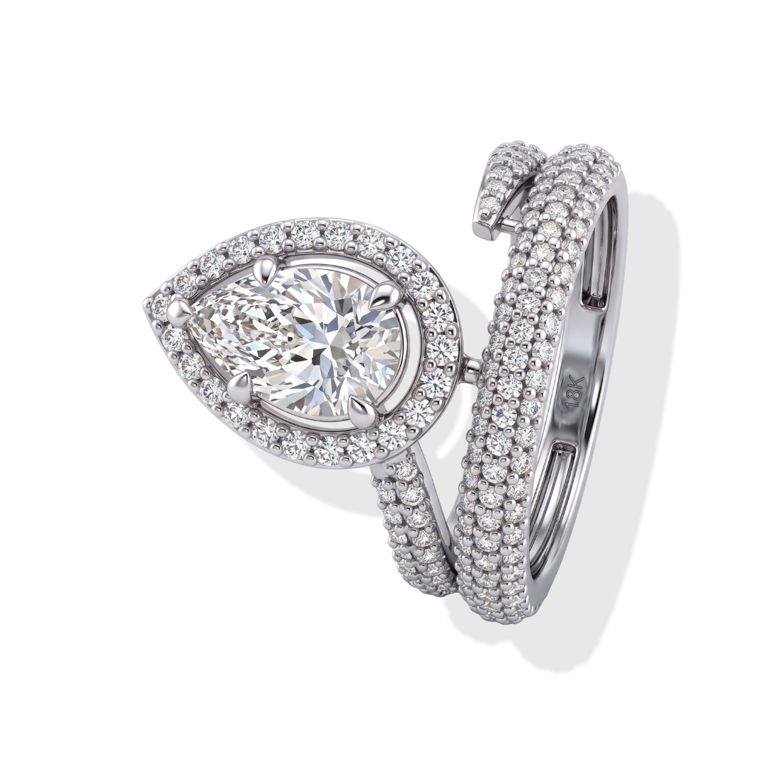 Tiri Empress Pear Diamond Ring featuring a large pear-shaped diamond set in elegant precious metal.