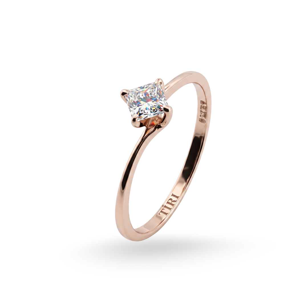 Tiri princess cut solitaire diamond ring featuring a sparkling square-shaped diamond on a sleek band.