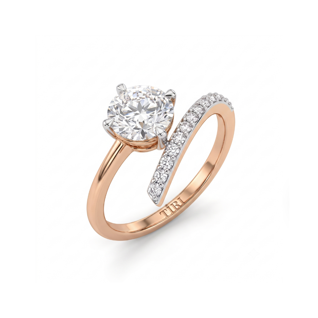 Tiri Vortex Round Solitaire Diamond Ring featuring a sparkling round-cut diamond set on a sleek band.