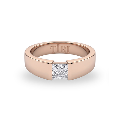 Tiri Quadrant Solitaire Men Diamond Ring featuring a central diamond set in a sleek, polished metal band.