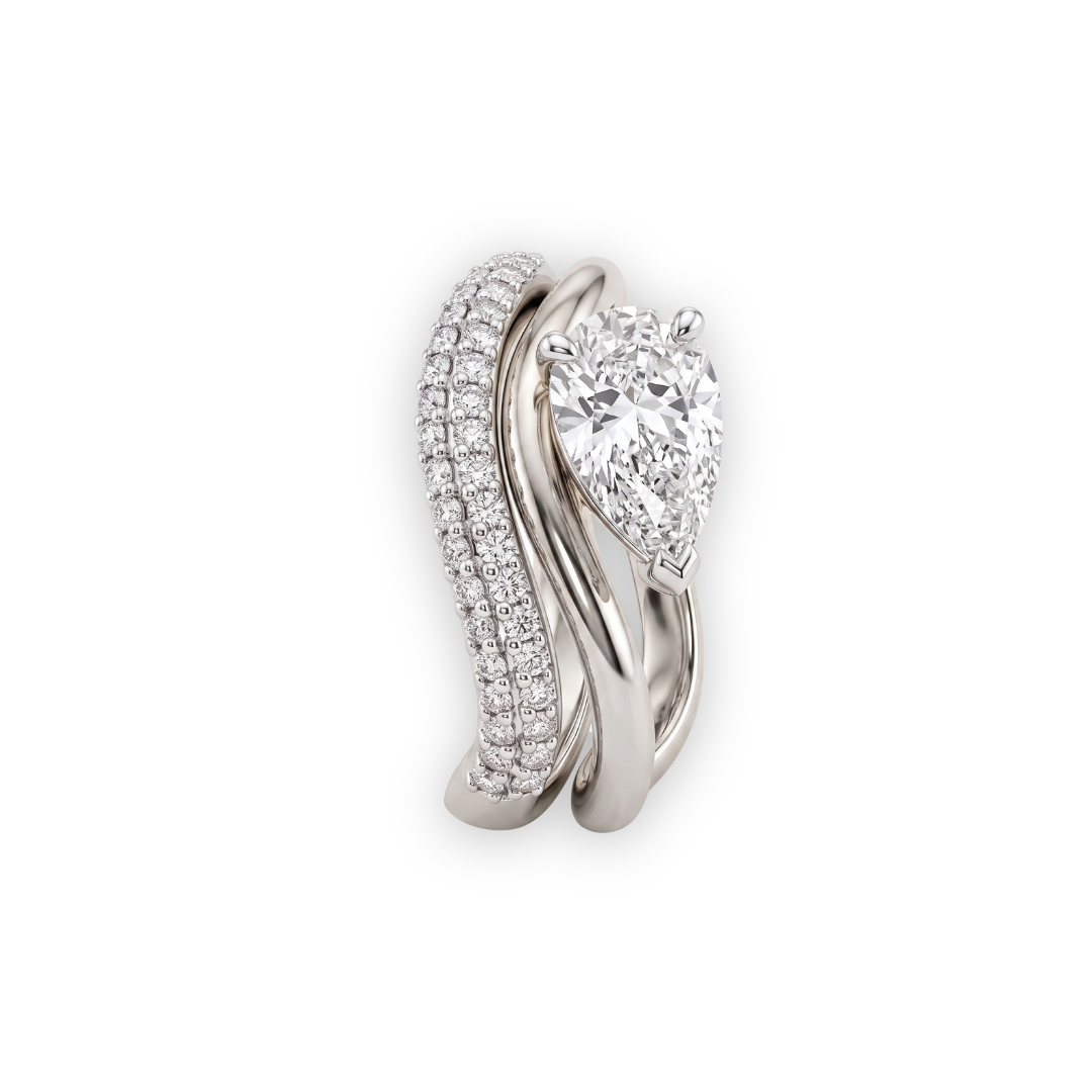 Tiri Solis Pear Diamond Ring featuring a sparkling pear-shaped diamond set in elegant band.