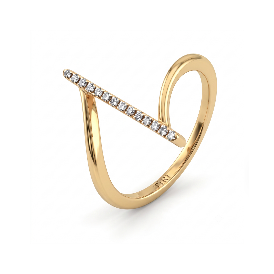 Tiri Ascent Geometric Diamond Ring featuring a modern design with sparkling diamonds and a sleek gold band.