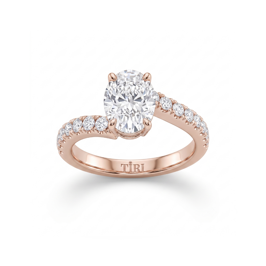 Tiri oval engagement diamond ring featuring a sparkling central diamond set in a sleek metal band