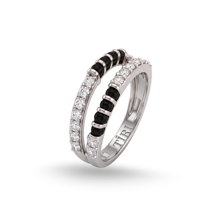 Tiri Bandhan Mangalsutra Diamond Ring featuring a sleek gold band with embedded sparkling diamonds and intricate design details.