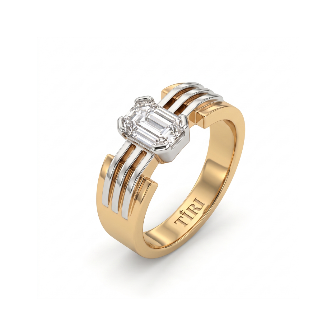 Tiri Interlace Men's Diamond Ring featuring an intricate diamond-encrusted interwoven design in silver-tone metal