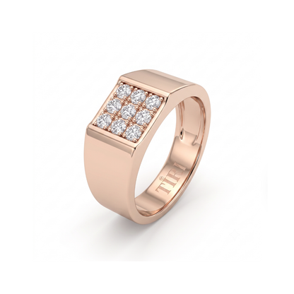 Tiri Quadra Nine Men Diamond Ring showcasing a sleek silver band with nine sparkling diamonds set in a modern design.
