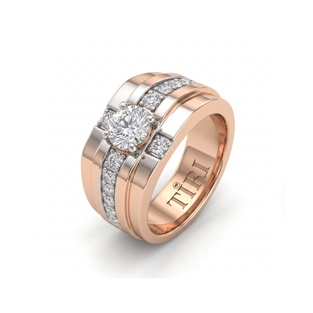 Tiri Meridian Men Diamond Ring featuring a sleek band with sparkling diamonds and modern design.