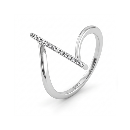 Tiri Ascent Geometric Diamond Ring featuring a modern design with sparkling diamonds and a sleek, polished band.
