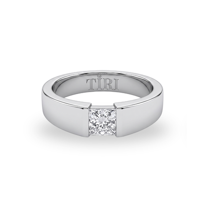 Tiri Quadrant Solitaire men's diamond ring featuring a central diamond set in a sleek metal band.