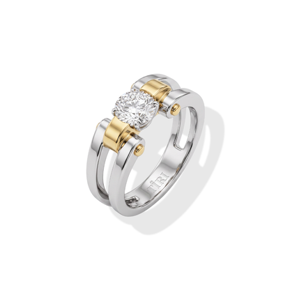 Tiri Solitaire Twist Men Diamond Ring featuring a sleek band with a central diamond setting and elegant twisted design.