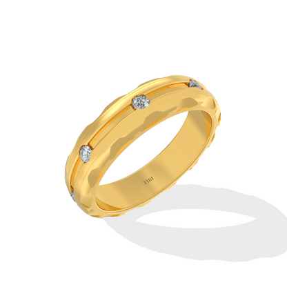 Close-up of Tiri 0.10 TW diamond ring featuring a sleek band and sparkling diamonds on a white background.