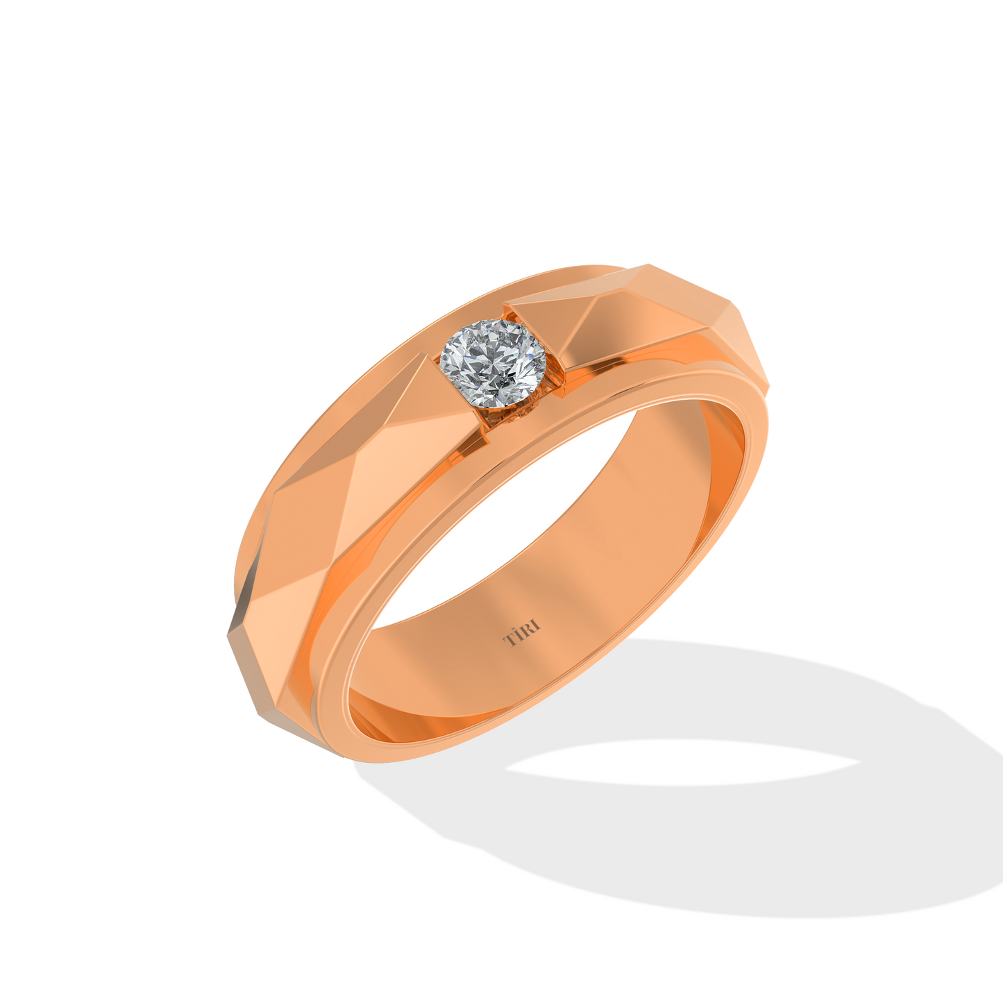 Close-up of Tiri 0.75 TW diamond ring with a sleek band and sparkling diamonds on a white background.