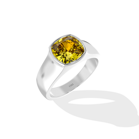 Yellow 5.00 TW diamond stone from Tiri, showcasing a sparkling yellow gemstone with a polished cut and vibrant color.