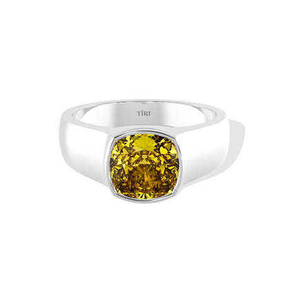 Tiri 5.00 TW yellow gemstone, round cut, sparkling yellow stone with vibrant color, set against a neutral background.