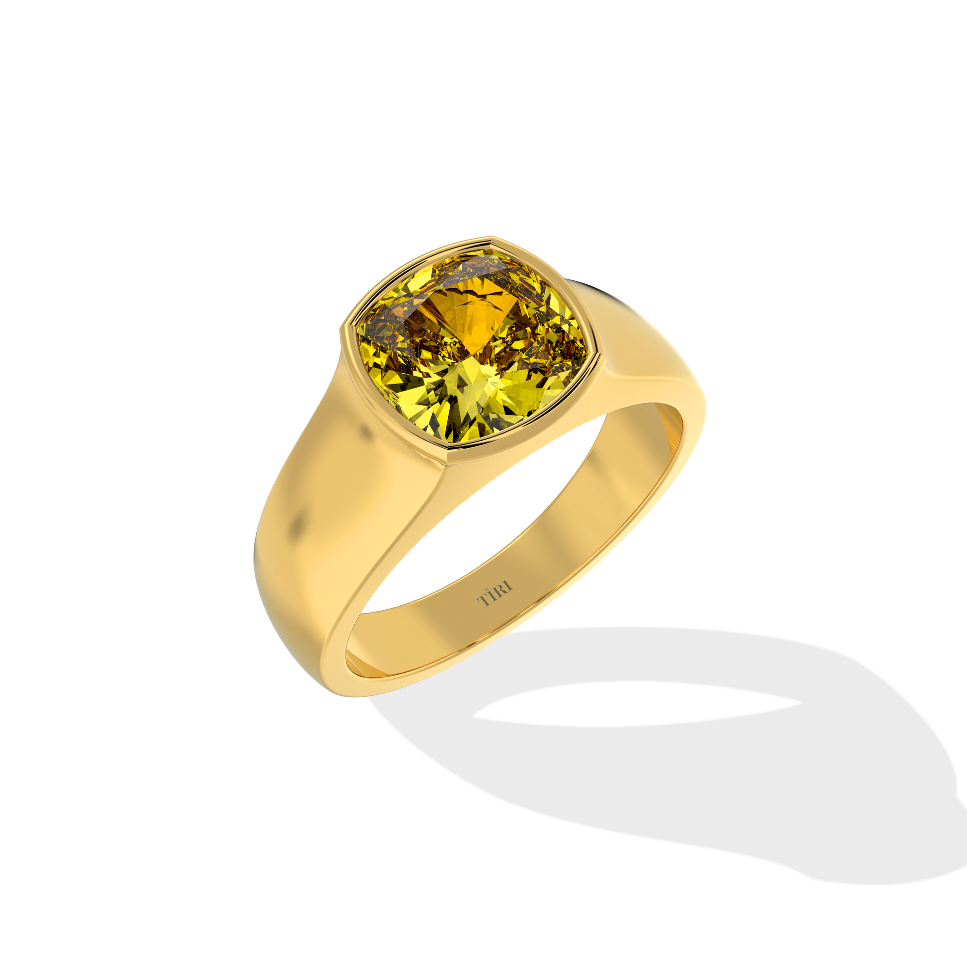 Yellow diamond ring with a 5.00 carat total weight from Tiri, showcasing a sparkling yellow gemstone on a sleek band.