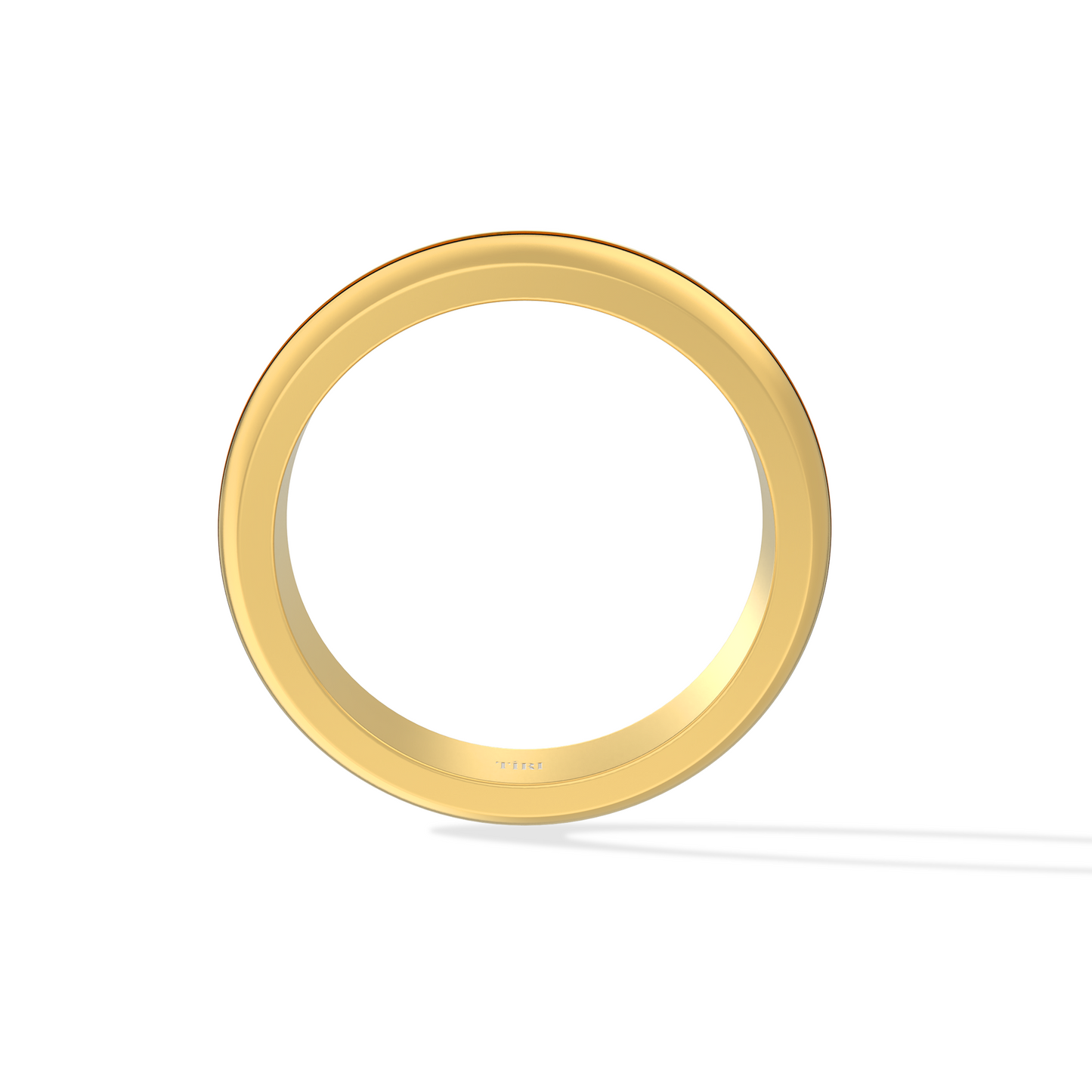 Gold ring from Tiri featuring a sleek polished band with a subtle engraved detail, displayed against a neutral background.