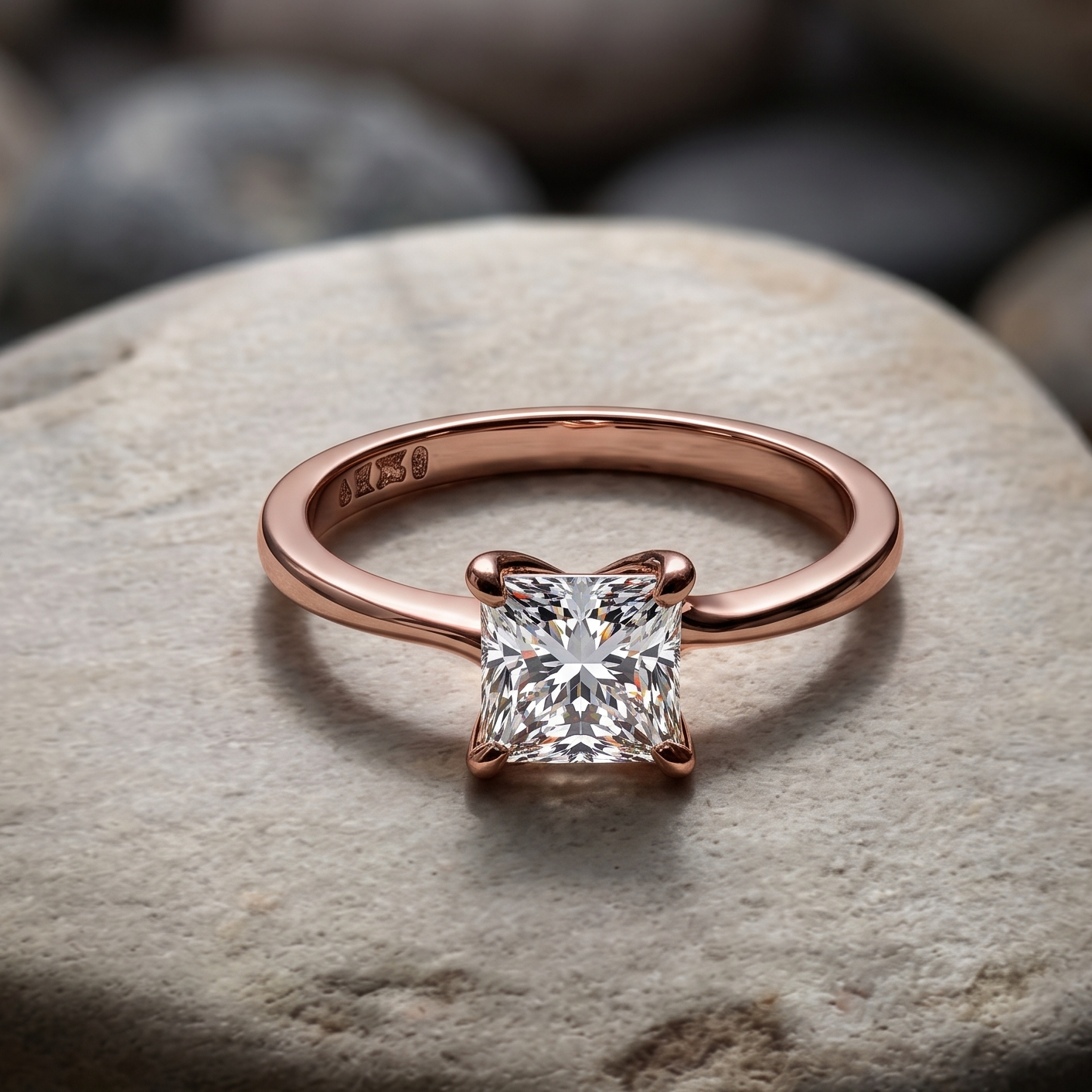Tiri princess cut solitaire diamond ring with a sparkling center diamond and sleek band, elegant jewelry for special occasions.