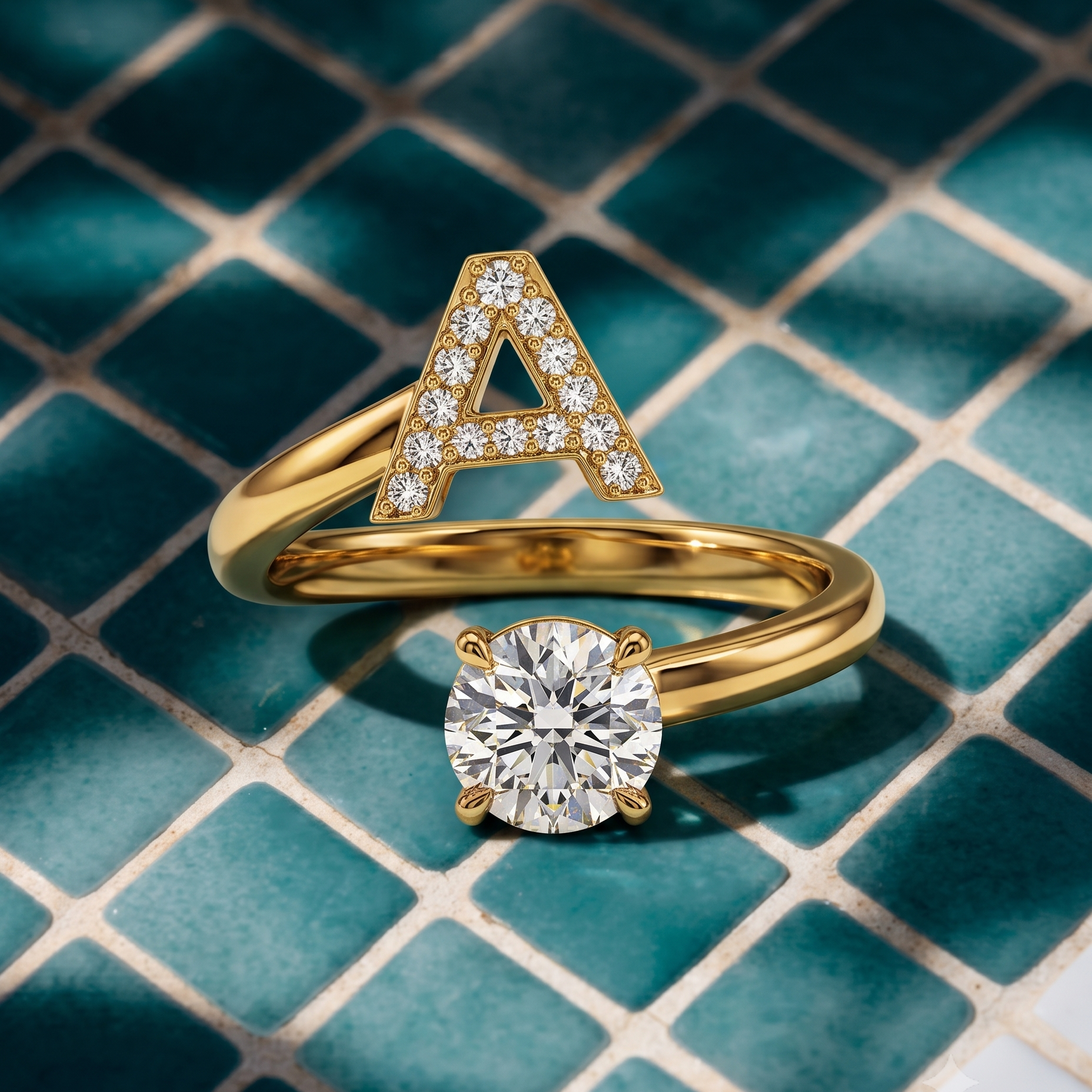 Tiri Monogram Solitaire Diamond Ring featuring a single sparkling diamond set in a sleek band.