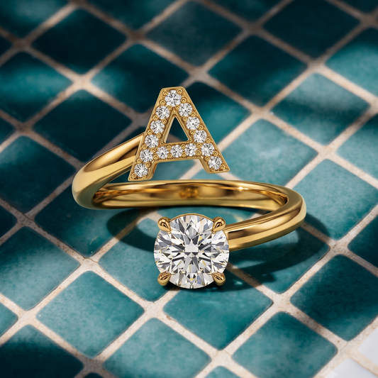Tiri Monogram Solitaire Diamond Ring featuring a single sparkling diamond set in a sleek band.