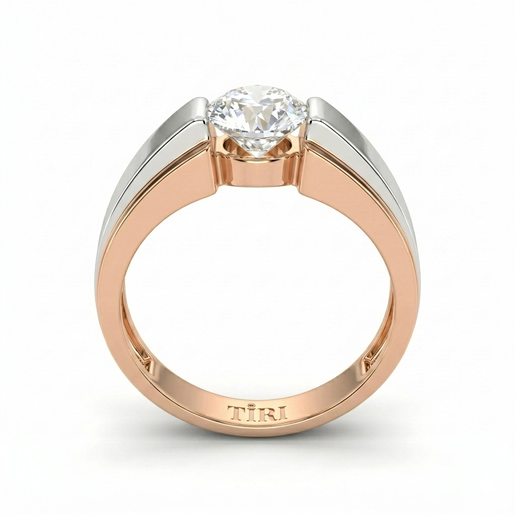 Eternal Men diamond ring by Tiri featuring a sleek silver band with sparkling diamond accents.