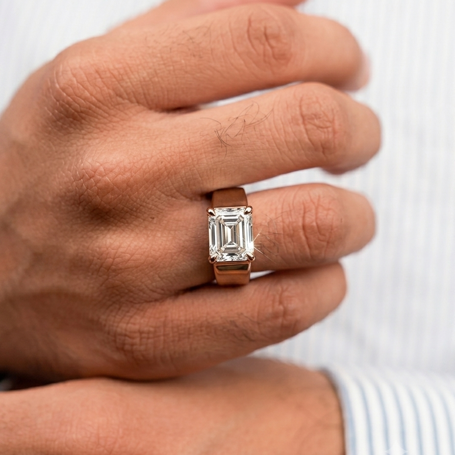Tiri Linearis Men Diamond Ring with sleek silver band and embedded sparkling diamonds, stylish jewelry for men.