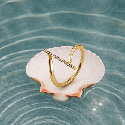 Tiri Ascent Geometric Diamond Ring featuring a modern design with geometric patterns and sparkling diamonds on a sleek band