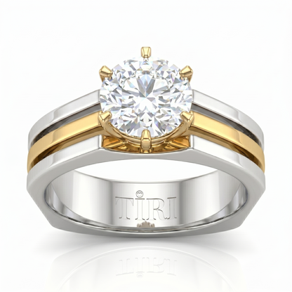 Tiri Tri-Line Band Diamond Ring featuring three sleek bands with sparkling diamond accents on a polished metal setting