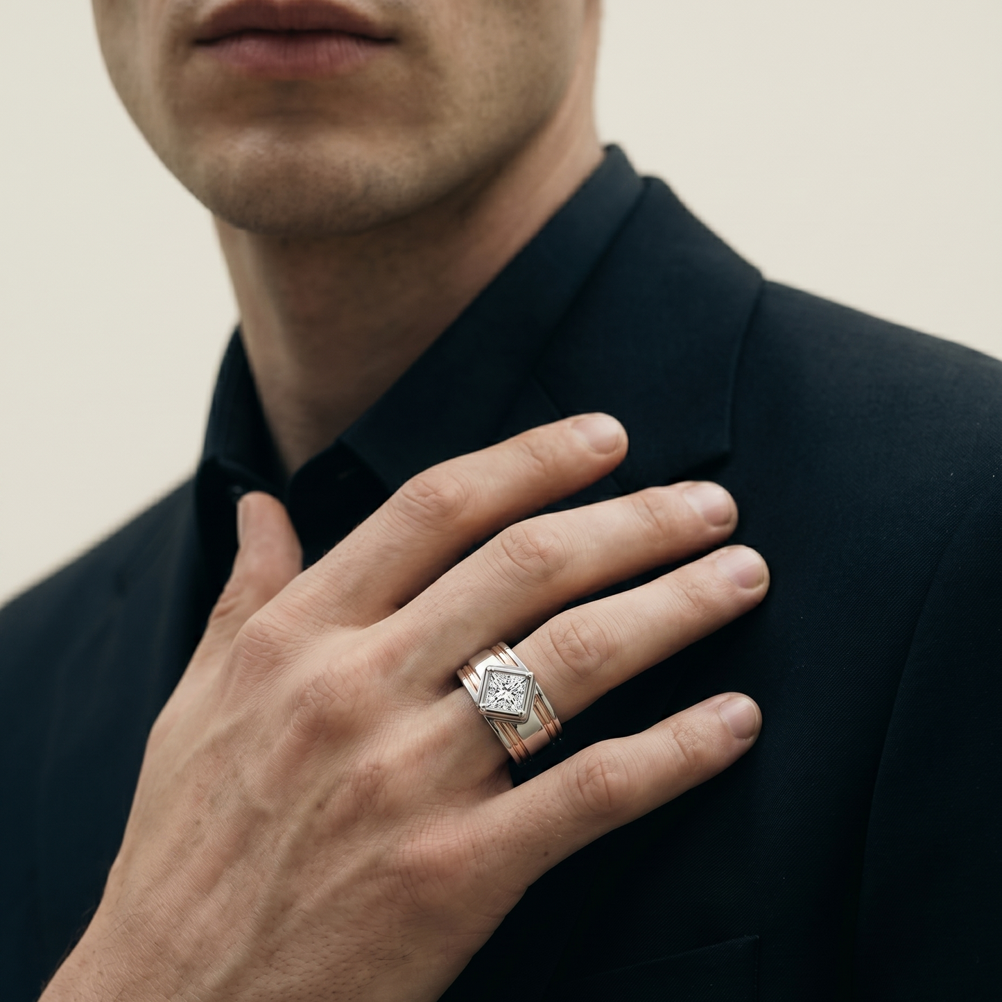 Tiri Prism Rose Diamond Ring featuring a sparkling rose-shaped diamond centerpiece on a sleek band.