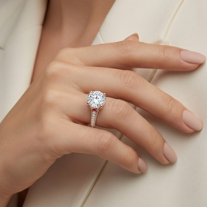 Tiri Ruby Base Solitaire Diamond Ring featuring a central diamond set on a sleek ruby-colored band.