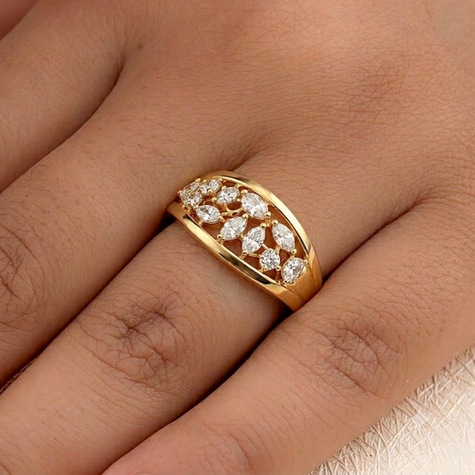 Tiri Aster Leaf Diamond Ring featuring a detailed leaf design and sparkling diamonds on a silver band.
