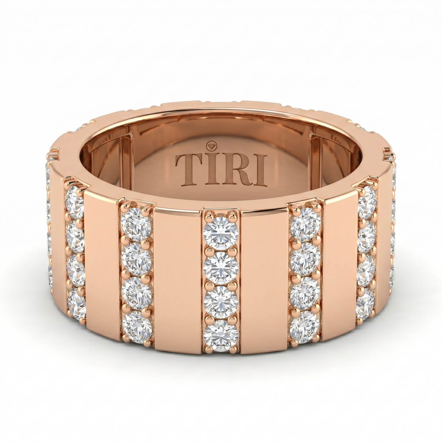 Tiri Atlas Band diamond ring featuring a sleek gold band with a row of sparkling diamonds, elegant and modern jewelry accessory.