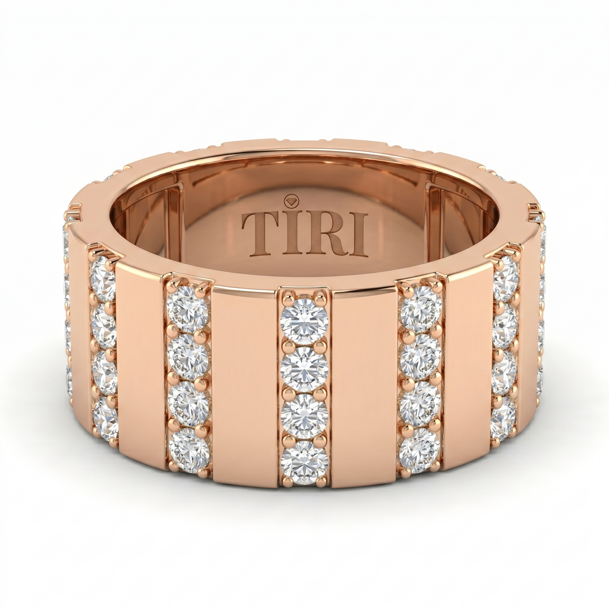 Tiri Atlas Band diamond ring featuring a sleek gold band with a row of sparkling diamonds, elegant and modern jewelry accessory.