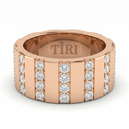 Tiri Atlas Band diamond ring featuring a sleek gold band with a row of sparkling diamonds, elegant and modern jewelry accessory.