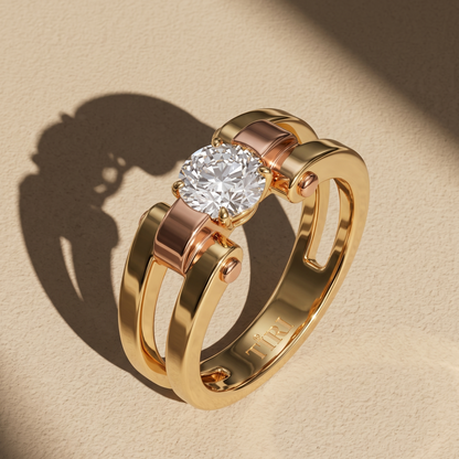 Tiri Solitaire Twist Men Diamond Ring featuring a polished band with a center diamond and elegant twisted design.