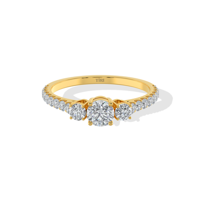 Elegant 1.20 TW diamond ring by Tiri featuring a sparkling design and polished band, showcased on a neutral background.