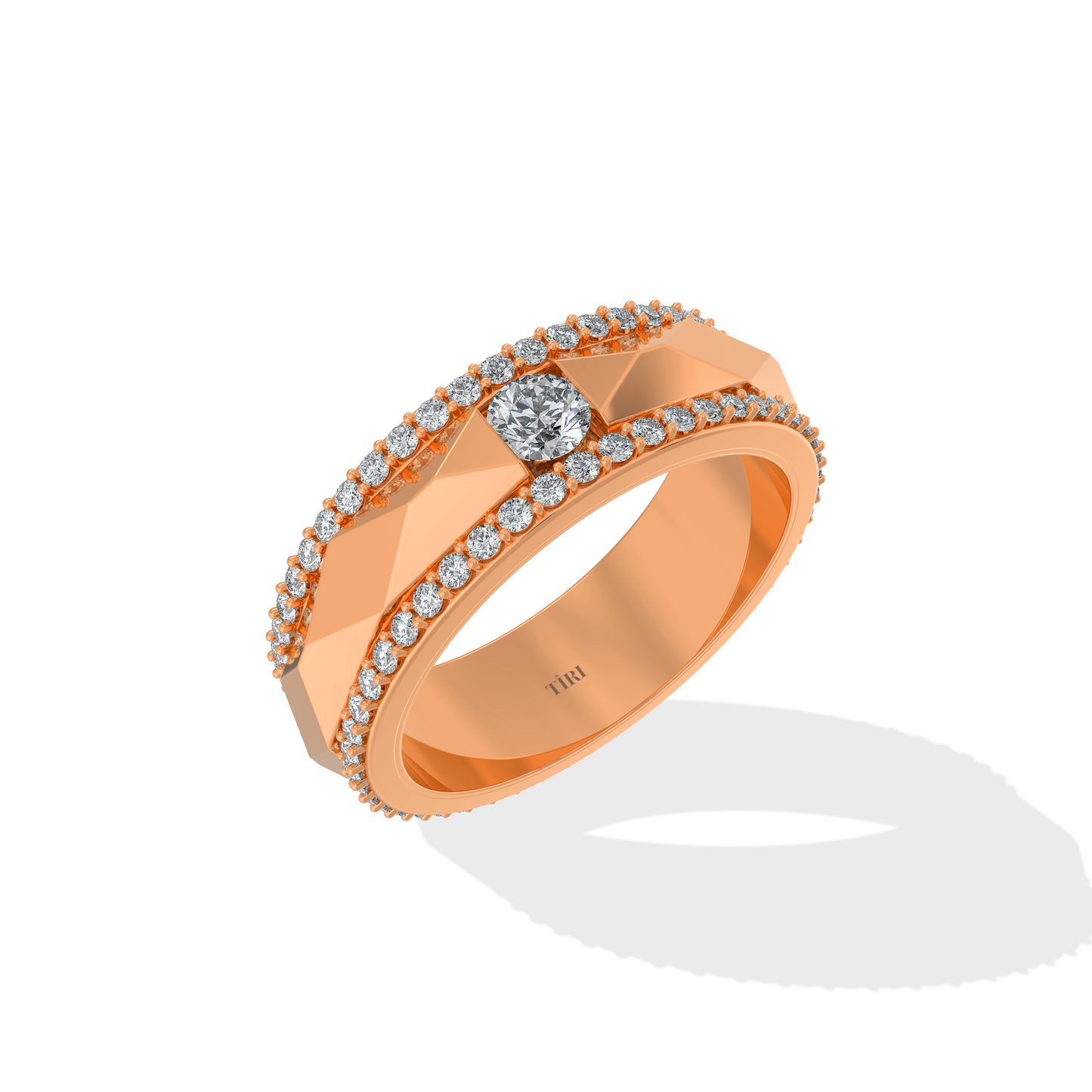 Close-up of Tiri 1.00 TW diamond ring showcasing a sparkling round-cut diamond set in a sleek band.