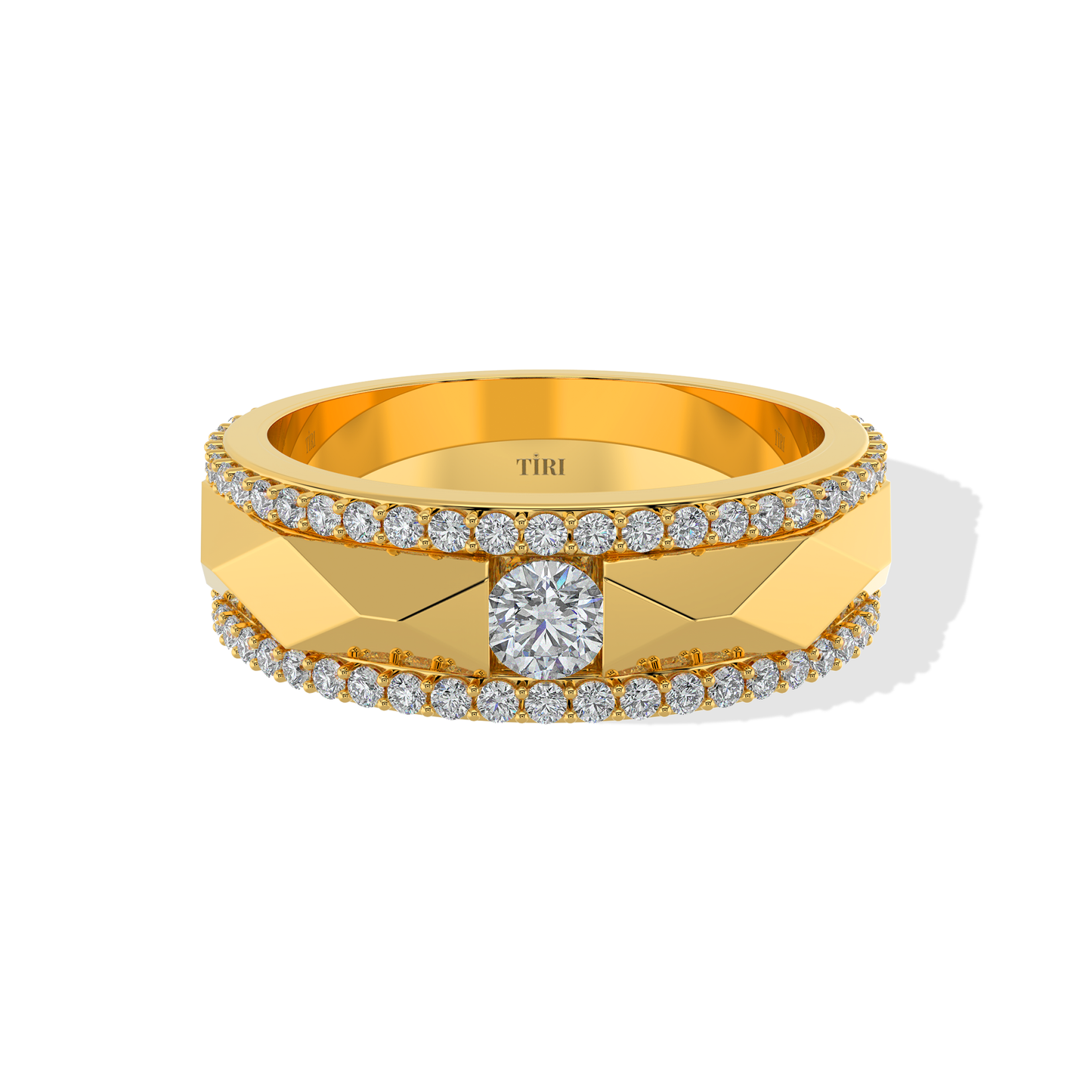 Close-up of a 1.00 TW diamond ring by Tiri featuring a sleek band with a sparkling central diamond.