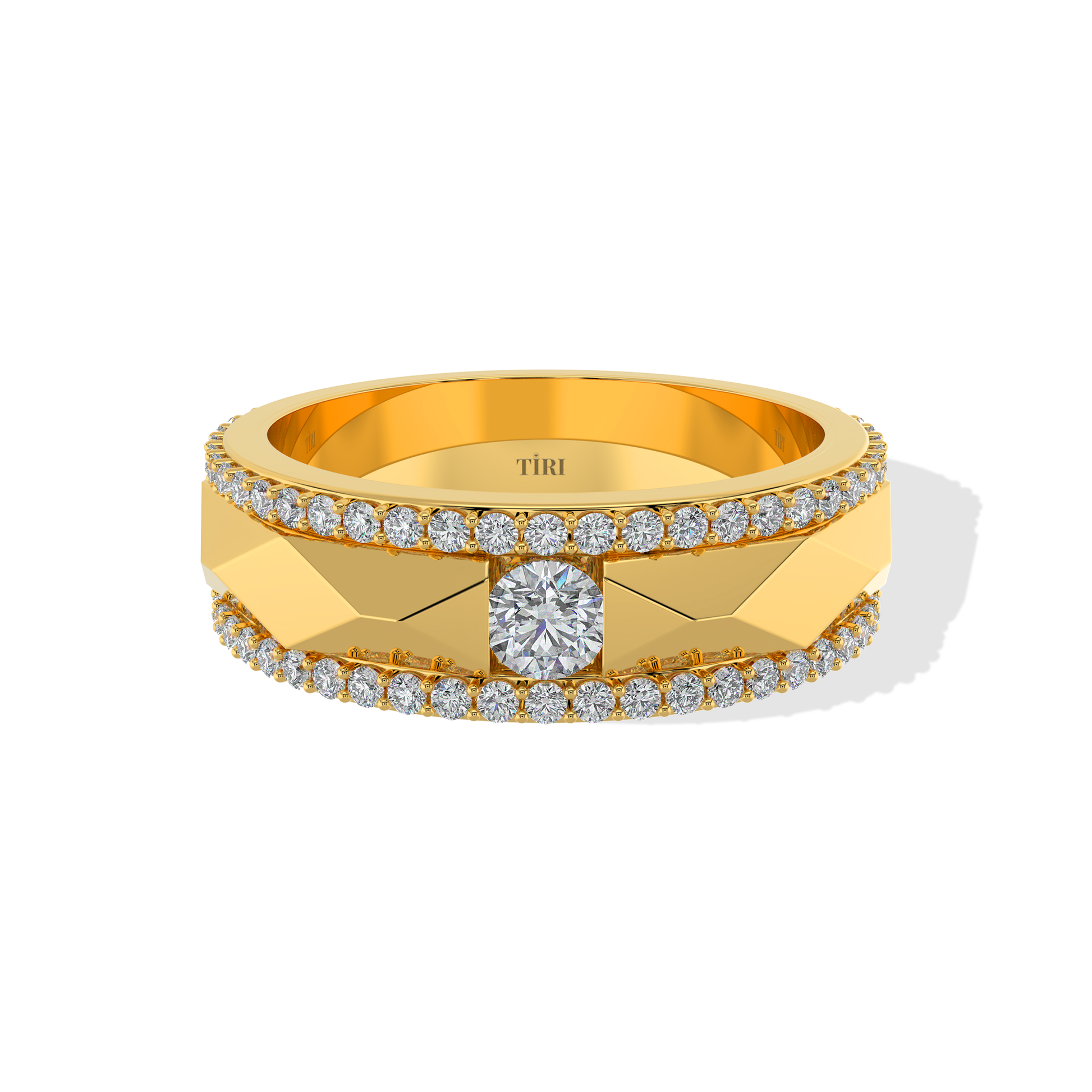 Close-up of a 1.00 TW diamond ring by Tiri featuring a sleek band with a sparkling central diamond.