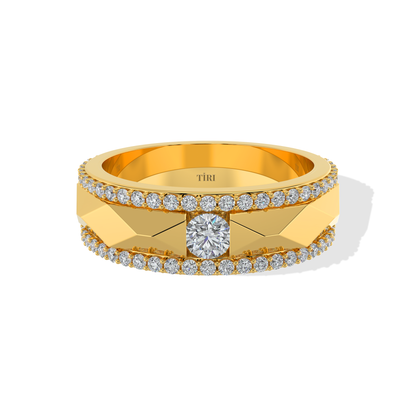 Close-up of a 1.00 TW diamond ring by Tiri featuring a sleek band with a sparkling central diamond.